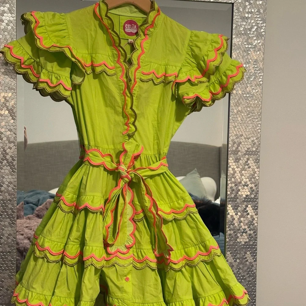 CeliaB Neon Green Dress with Pink Accents - Picture 10 of 15
